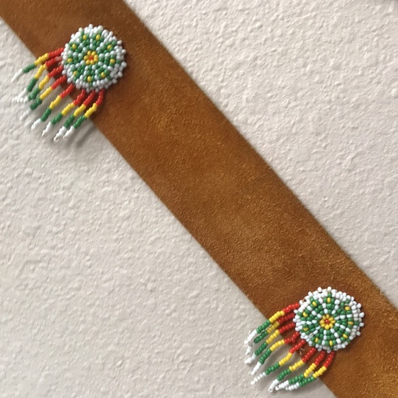 Native American Vibe Suede Mandela Beaded Fringe Tie Belt - Picture 5 of 16